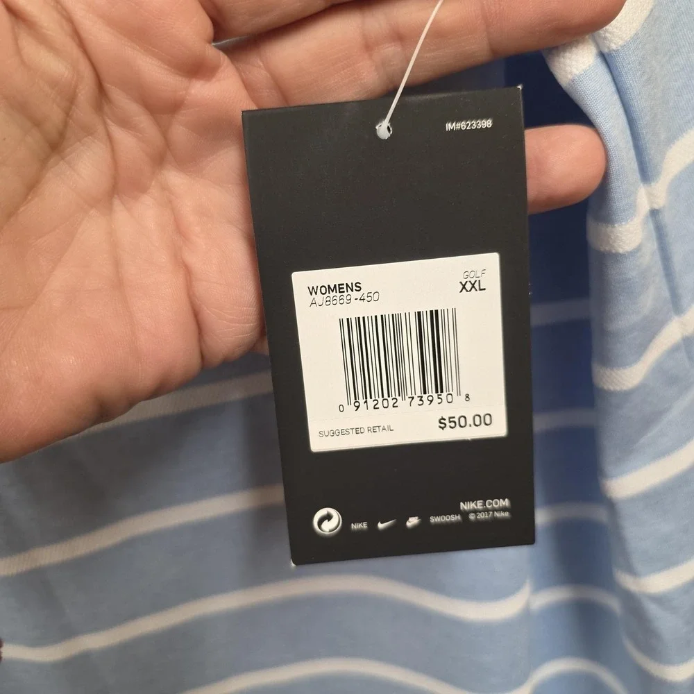 Nike Dry Polo Shirt Women XXL Blue Stripe Sleeveless Golf Performance Athletic